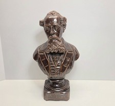Vintage 19th Century Charles Dickens Terracotta Clay Glazed Bust Sculpture picture
