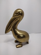 Vtg Mid Century Brass Pelican Sculpture 8” Tall 2 lb 11 oz Beach Bird Ocean picture