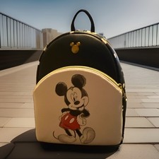 NWT❤️ Loungefly Disney Mickey Mouse Mini Backpack Black White Red Gold picture