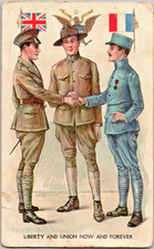 WWI 1918 Patriotic Postcard Archie Gunn US British French Soldiers Allied Unity picture
