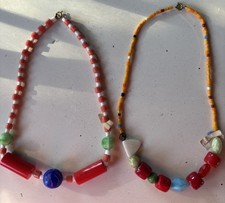 2 Vtg Czech Lots Red Glass Chunky Mardi Gras Beads Circa 50’s Still W/tags picture