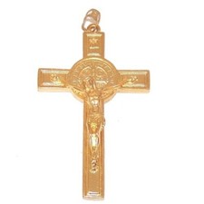 St. Benedict Rosary crucifix Golden - Extra Large - Gold tone (7.5 cm-3 inches) picture