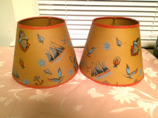 Vtg 50's Coastal NAUTICAL THEME Set of 2 Paper Parchment Lampshades Pair picture