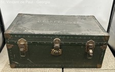 Vintage US Army Officer Footlocker OD Green Lt. Col. H.E. Crosby C.E. Wood Trunk picture
