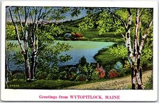 VINTAGE POSTCARD LAKE SCENE GREETINGS FROM WYTOPITLOCK MAINE POSTED 1939 picture