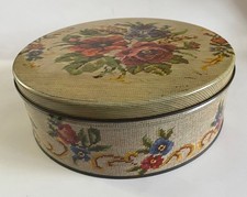 Vtg Atlantic Can Co Tin Canister 10” Floral EMPTY Candy Cookie Sewing Storage picture