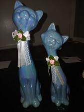 Blue Iridescent Vintage Cat Figurines long Neck  Cats picture