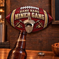 Bang Bang Niner Gang Football Wall Bottle Opener Red Gold Handmade Epoxy Decor picture