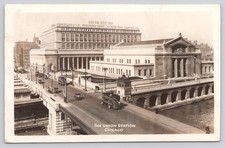 Chicago Union Station IL RPPC 1944 Double Decker Buses Cars Postcard picture