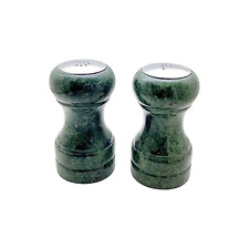 Green Marble Granite Shakers Salt Pepper Classic Minimalist Spice Containers VTG picture