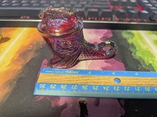 Vintage Pisello Ruby Art Glass Dolphin Mustard Dish/Salt Dip -UV Reactive picture