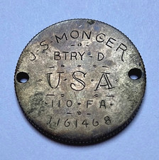WW1 US ARMY 29th DIV. 110TH FIELD ARTILLERY TRENCH ART ID'd DOG TAG 2 FRANC COIN picture