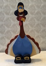 Vintage Hand-Painted Wooden Turkey Thanksgiving Decor – Pilgrim Turkey picture
