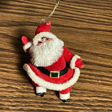 Vintage 1950s 60s Flocked Santa Claus Christmas Ornament MCM Japan Style 4” picture