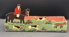 VTG English Fox Hunt Trough/ Box /Planter feat. Rider Hounds Tin Desk Organizer picture