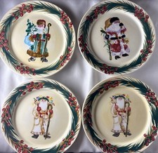 SET (4) Zrike Michal Sparks Vintage Santas Handpainted Christmas Plates picture