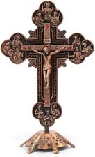 Standing Crucifix with Base - Antique Copper Plated Metal Red Crystal Jesus picture