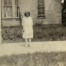 Antique Snapshot Photograph Adorable Girl Side Walk House Great Composition picture
