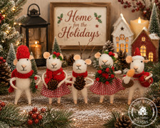 Primitives by Kathy Felt Christmas Mice Set 5 Critter Holiday Ornament Mouse picture