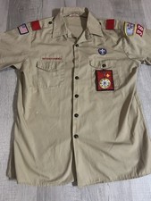 Vintage Boy Scouts of America BSA Adult Short Sleeve Uniform Shirt w/ Patches L picture