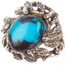 sz5 Vintage Bisbee Turquoise southwestern Brutalist sterling silver ring picture