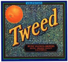 ORIGINAL C1940S ORANGE COUNTY CRATE LABEL TWEED FABRIC IRVINE VINTAGE FASHION picture
