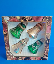 Krebs Renaissance Exquisite Glass Bell Ornaments Set of 4 Gold & Green with Box picture