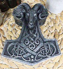 Viking Ram Skull Thor Hammer Mjolnir With Runes Knotwork Decorative Jewelry Box picture