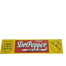 Vintage Dr Pepper 10-2-4 Metal Sign Drink A Bite To Eat 4x17.5 USA Advert Retro picture