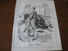 1909 Original POLITICAL CARTOON - KING ALFONSO as BULL FIGHTER Revolution SPAIN picture