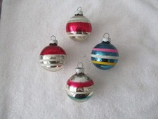 Vintage striped Shiny Brite christmas ornaments, mid-century picture
