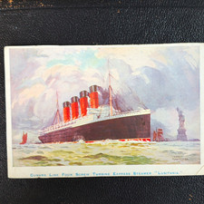 Rare 1907 RMS Lusitania Maiden Voyage Overprint Postcard. Unused Souvenir picture