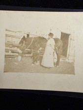 Vintage Antique RPPC Woman With Horse Farm Barn Rural Americana c1910s Photo picture