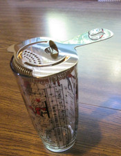 VINTAGE 1950's/ 60's GLASS COCKTAIL SHAKER WITH DRINK RECIPES AND STRAINER picture