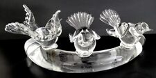 Vintage Large Figurine Three Glass Birds On A Solid Clear Acrylic Base 19