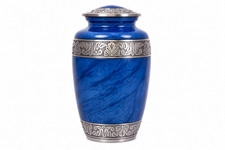 Cremation Urn for Adult Human Ashes Large Handcrafted Funeral Blue Design 10.5in picture