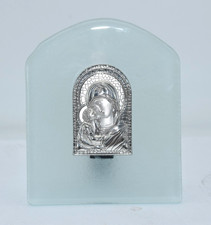 LAM Ag 925 Sterling Silver Madonna Child Orthodox Icon Frosted Glass Plaque picture
