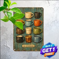 Rustic Ceramic Coffee Mug Tin Sign Vintage Farmhouse Kitchen Metal Plaque picture