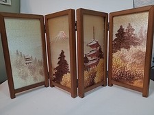 Vintage panel japanese folding screen panelsshell art hand embroidery tabletop picture
