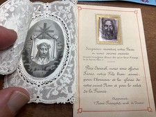 2 Antique Holy Cards 1800’s Holy Face Shroud Golden Arrow Sacred Heart picture