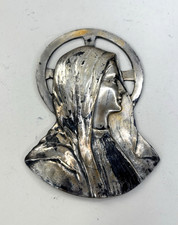Vintage Virgin Mary Cast Metal Silhouette Silver Ornament Decor Medallion picture