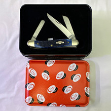 W.R. Case & Sons Blue Jigged Bone 3-Blade SS Stockman Pocketknife w/ Tin Box picture