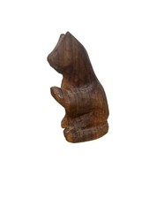 Vintage Cat Figurine Hand Carved Wooden Kitty Mid Century Paw Up Sitting picture