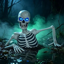 Halloween Skeleton Outdoor Yard Decor, Ground Breaking Skeleton LED Eyes, picture