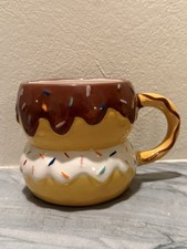 NEW Double Stacked Donuts w/Sprinkles 3D Sculpted Figural Ceramic Mug picture