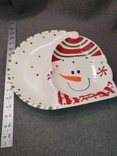 Vintage Studio 33 Snowman w/ Striped Hat 11” Cookie Plate Platter NWT picture