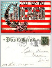 Standard Greetings From Chicago American Flag Postcard picture