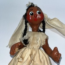 Vintage Handmade Folk Art Bride Doll Papier Mache Cloth Dress Leather Sandals picture