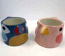 Ceramic Bird Figural small planters Blue & Pink Decorated, Set of 2. 3