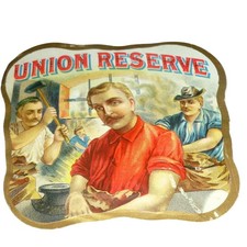 Antique Union Reserve Cigar Box Label Blacksmith Labor Art Embossed Litho NOS picture